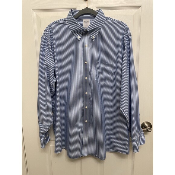 Brooks Brothers Regent Shirt Non Iron Mens 18 4/5 Blue Striped Button Down - Picture 2 of 5